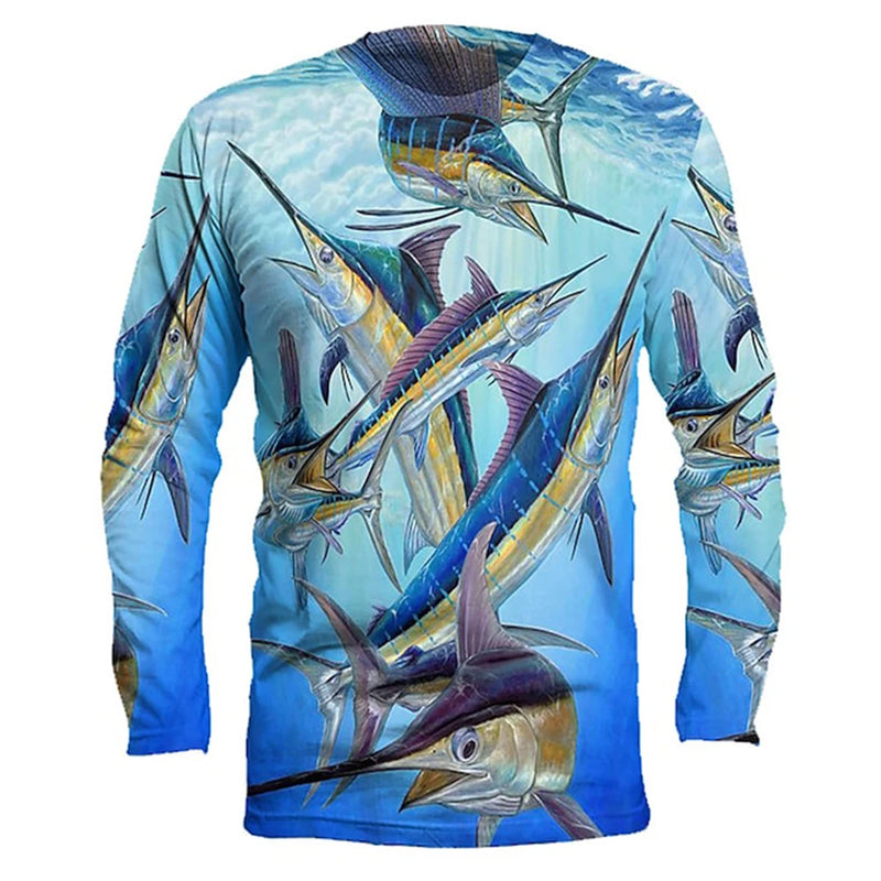 Camiseta Hombre Manga Larga Estampada Secado Rápido Deportiva