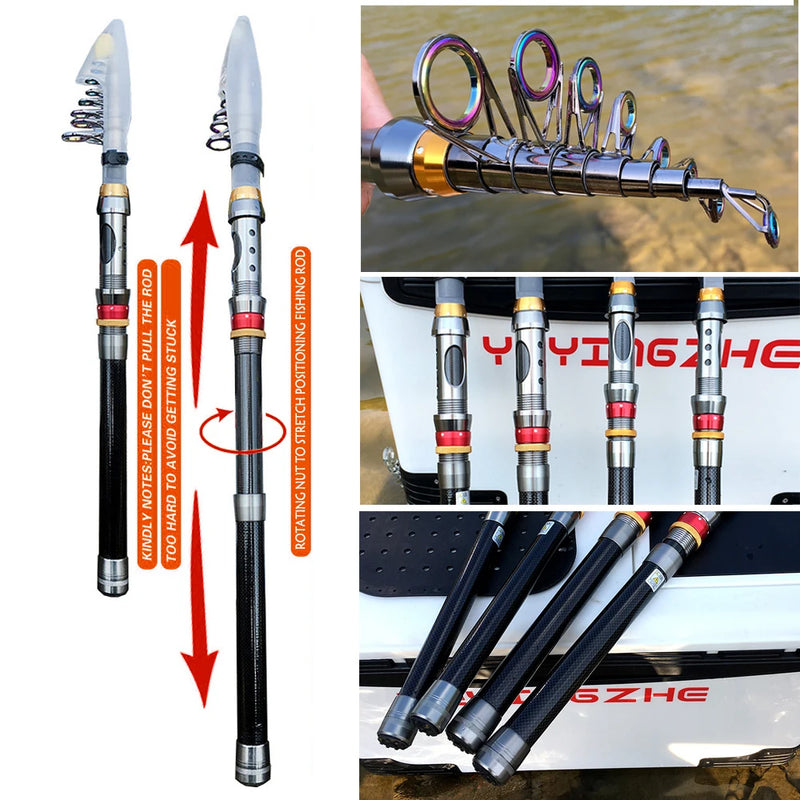 Kit telescópico 1.8-3.6m con carrete, caña de pesca de carbono y aleación, combo portátil