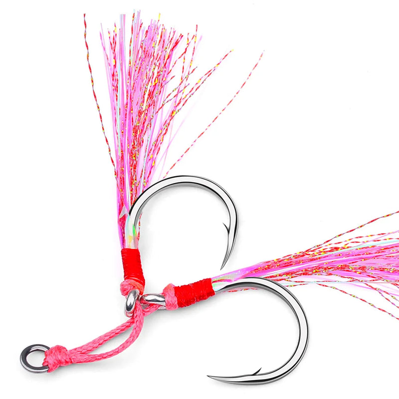 Ganchos dobles de asistencia con plumas, rosa, 5 pares, acero de alto carbono