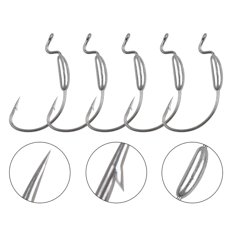 Anzuelos offset con peso Easy Catch, cabeza redonda, acero carbono, 10 unidades