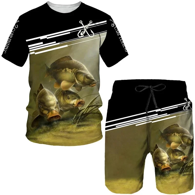 Conjunto de Pesca Verano 3D Camuflaje Camiseta + Short Hombre