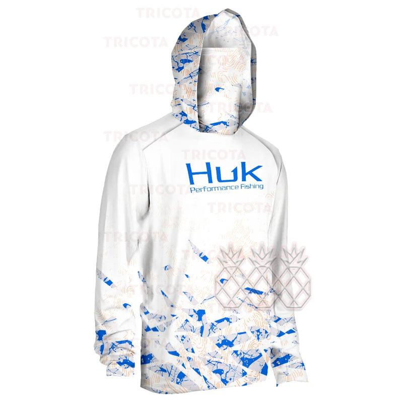 Camiseta de Pesca con Capucha y Máscara Integrada Hombre Anti-UV