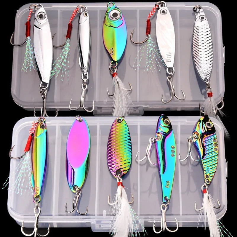 Set de 5 señuelos metálicos VIB AOrace para pesca en mar y río, 3g a 15g