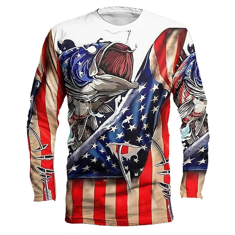 Camiseta Hombre Manga Larga Estampada Secado Rápido Deportiva