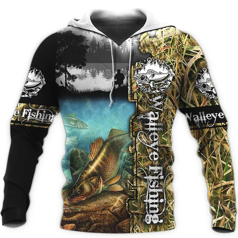 Sudadera Hoodie Pesca Unisex 3D Harajuku Manga Larga Casual