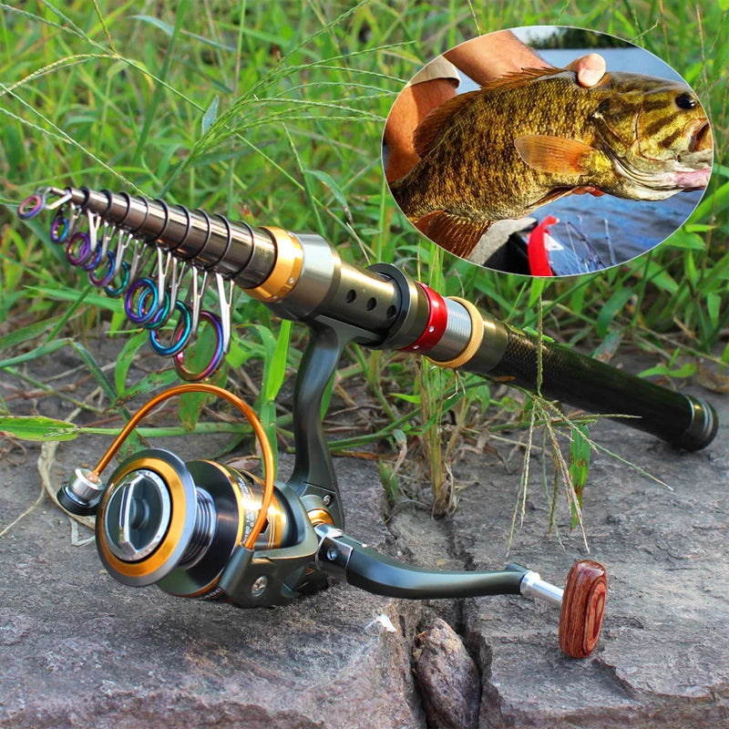 Combo de caña telescópica 1.8–3.6m y carrete 11BB para pesca portátil