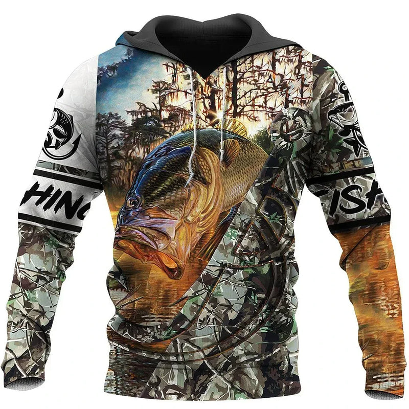 Moletom de Pesca Harajuku Unissex Casual Hoodie Outono/Inverno