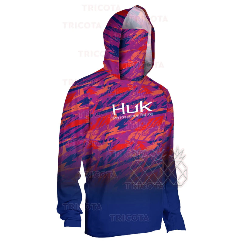Camiseta de Pesca con Capucha y Máscara Integrada Hombre Anti-UV
