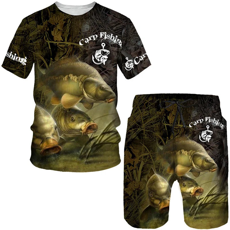 Conjunto de Pesca Verano 3D Camuflaje Camiseta + Short Hombre