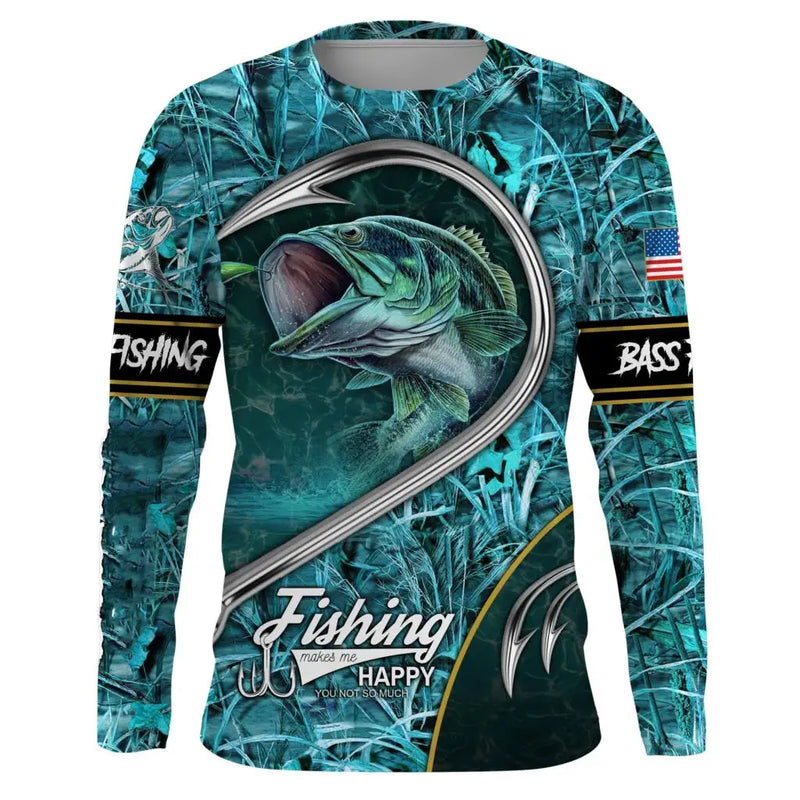 Camiseta 3D Manga Longa Pesca Streetwear Outono Unissex