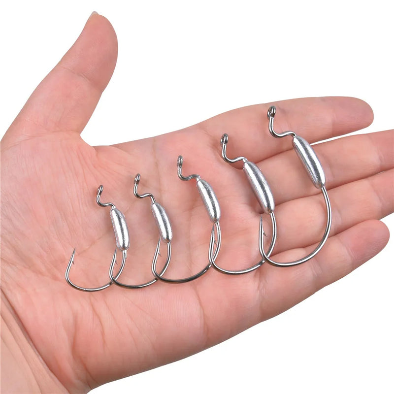 Anzuelos offset con peso Easy Catch, cabeza redonda, acero carbono, 10 unidades