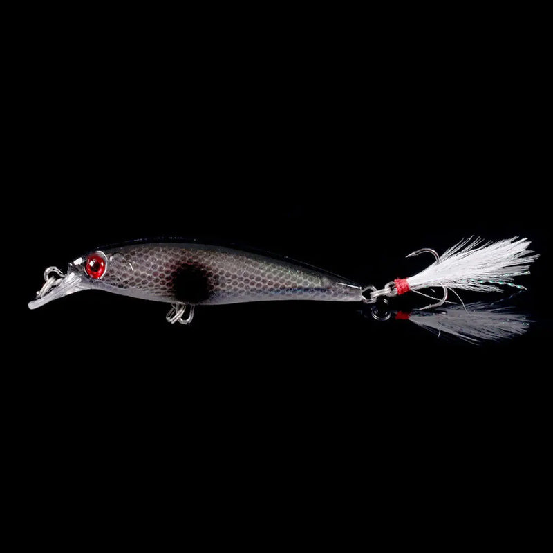 Set de 5 o 10 señuelos duros tipo minnow FFLYBG 9cm/8g, hundimiento, ojos 3D y gancho con pluma