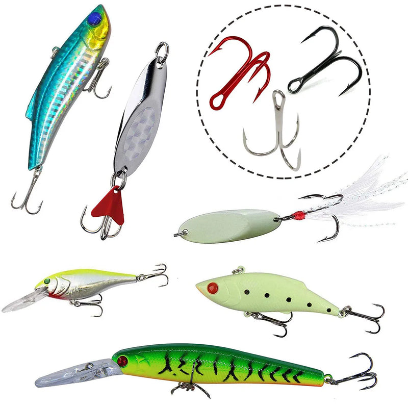 Kit de anzuelos triples 200 piezas, acero carbono, con anillas, para agua dulce y salada