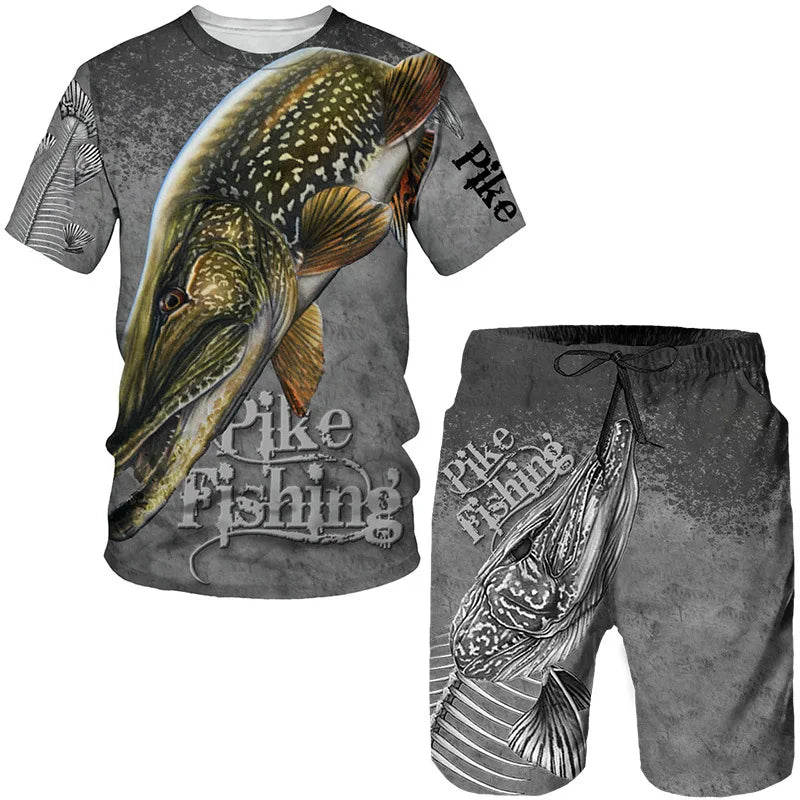 Conjunto de Pesca Verano 3D Camuflaje Camiseta + Short Hombre