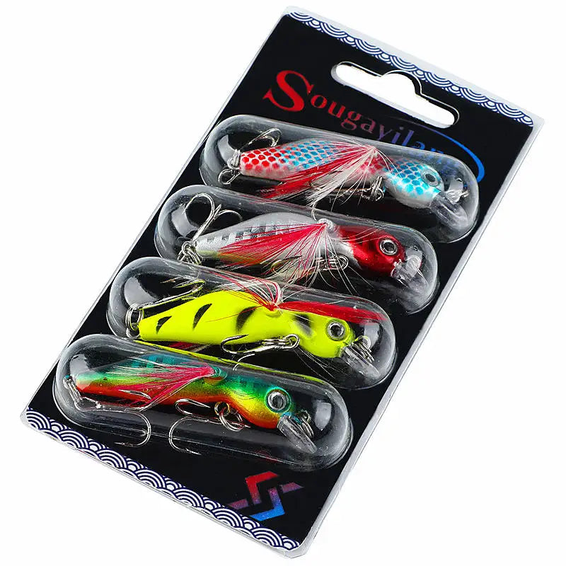 Set de 4 señuelos duros Sougayilang tipo wobbler con ganchos anticorrosión para pesca de carpa y mar