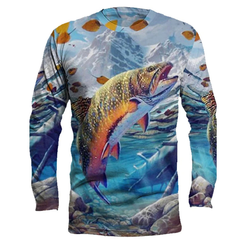 Camiseta Hombre Manga Larga Estampada Secado Rápido Deportiva