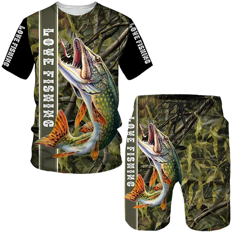 Conjunto de Pesca Verano 3D Camuflaje Camiseta + Short Hombre