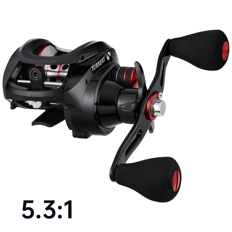 Carrete Piscifun Torrent baitcasting 8.1 kg con freno magnético y diseño compacto
