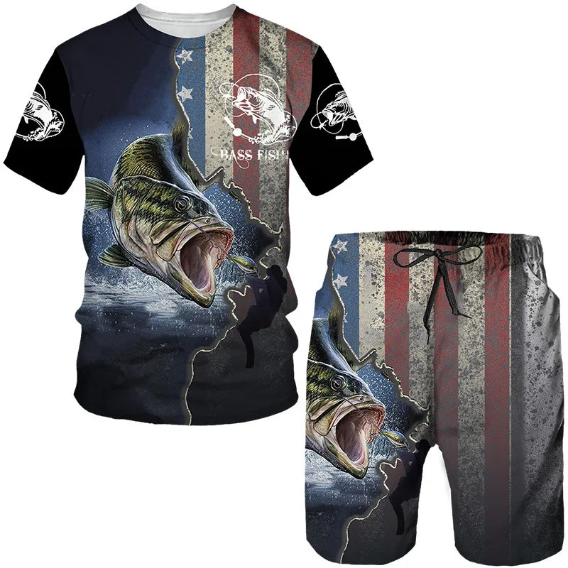 Conjunto de Pesca Verano 3D Camuflaje Camiseta + Short Hombre