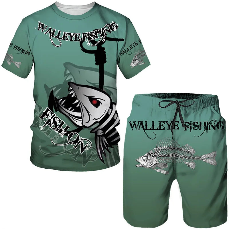 Conjunto de Pesca Verano 3D Camuflaje Camiseta + Short Hombre