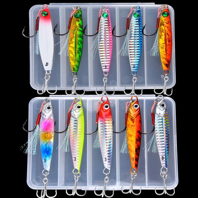 Set de 5 señuelos metálicos tipo jig para pesca en agua salada, 7g a 40g