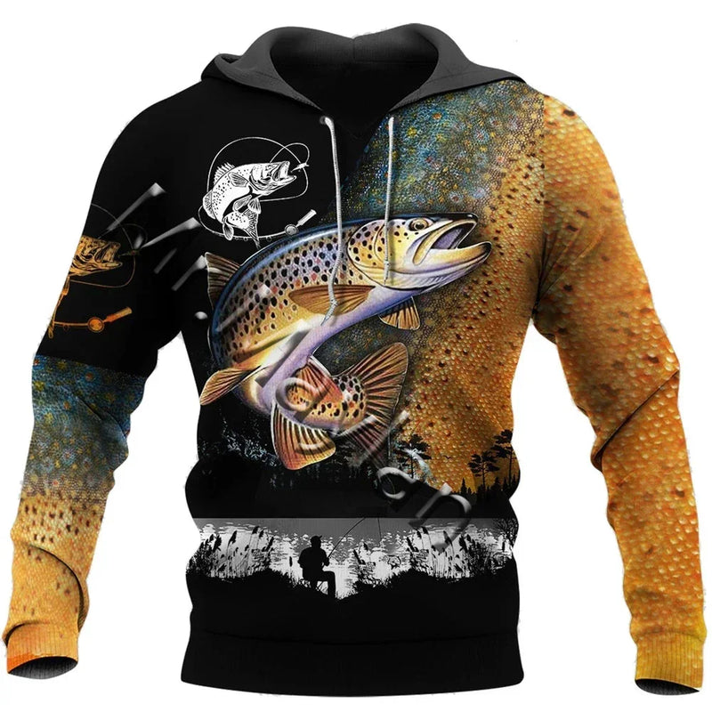 Moletom de Pesca Harajuku Unissex Casual Hoodie Outono/Inverno