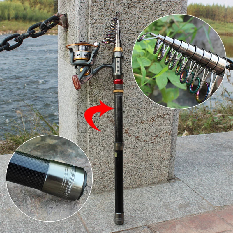 Combo de caña telescópica 1.8–3.6m y carrete 11BB para pesca portátil