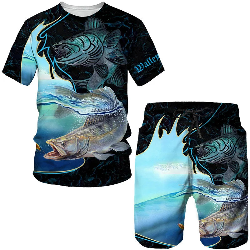 Conjunto de Pesca Verano 3D Camuflaje Camiseta + Short Hombre