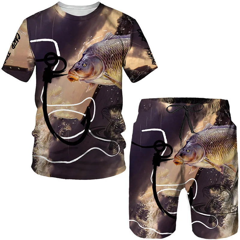 Conjunto de Pesca Verano 3D Camuflaje Camiseta + Short Hombre