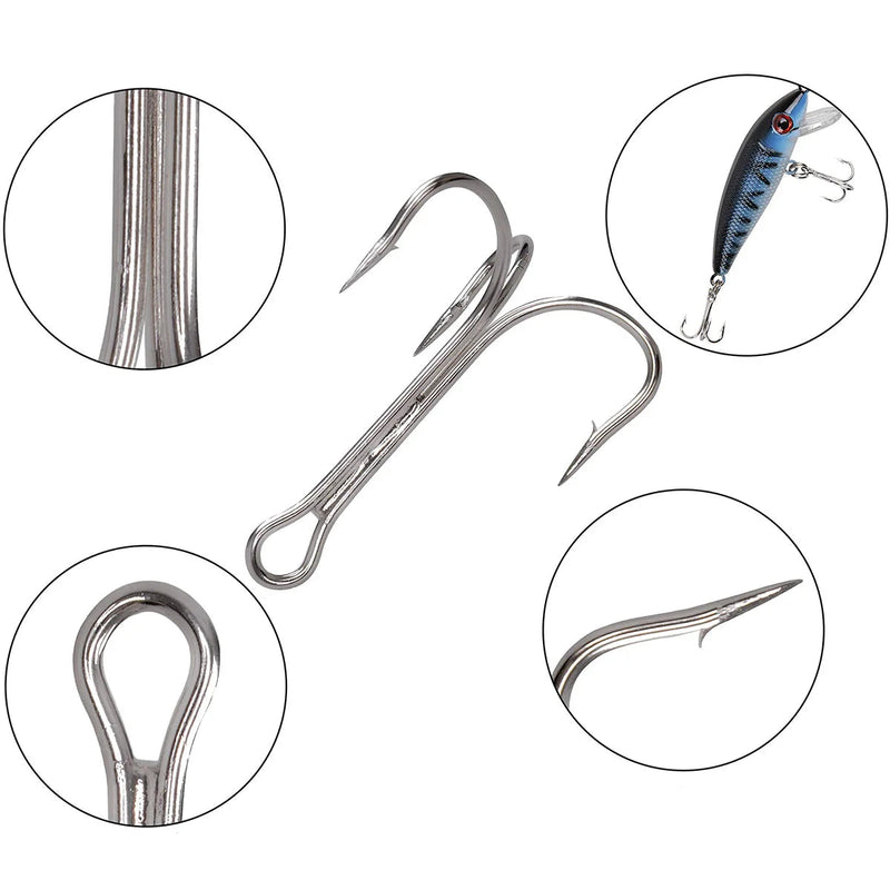 Kit de anzuelos triples 200 piezas, acero carbono, con anillas, para agua dulce y salada