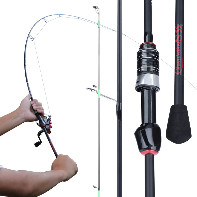 Caña Sougayilang spinning/casting 1.8-2.1m, fibra de carbono, 3/4 secciones, ultraligera